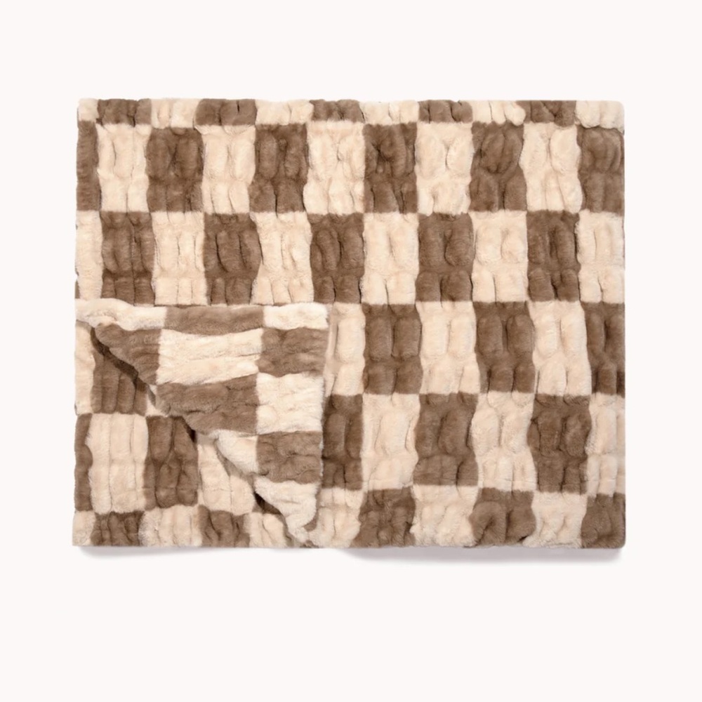 NWT Lola Blankets Mocha Check Large - Picture 2 of 7